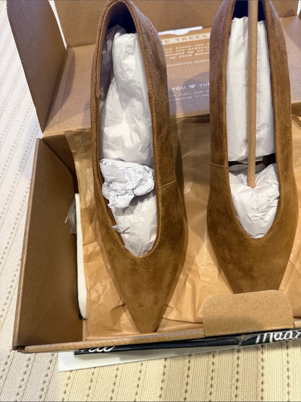 NWT- Madewell Women’s Glazed Walnut Suede Leather Pointed Pumps- Size 8.5